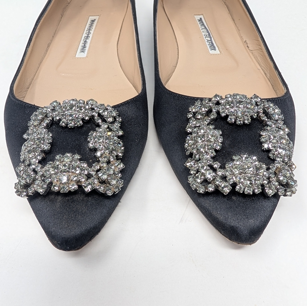 Manolo Blahnik Hangisi Satin Black Ballet Flats Size 39 Shoes - Picture 3 of 11
